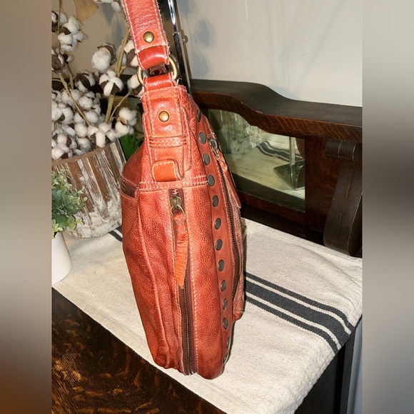 Bed Stu Leather Moore Studded Hobo Shoulder Bag Handbag Cognac Rustic MSRP $285 - Picture 3 of 13